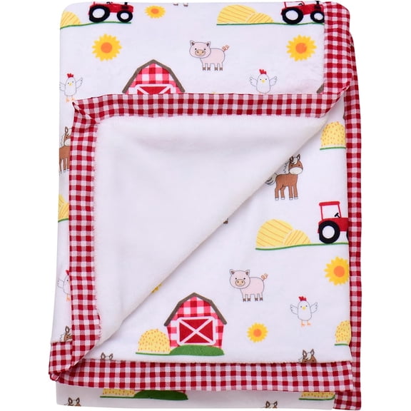 2 Ply Silky Blanket, Reversible to Flannel, Farm Animal Print (Multi-Colored, 30 in. x 40 in.)