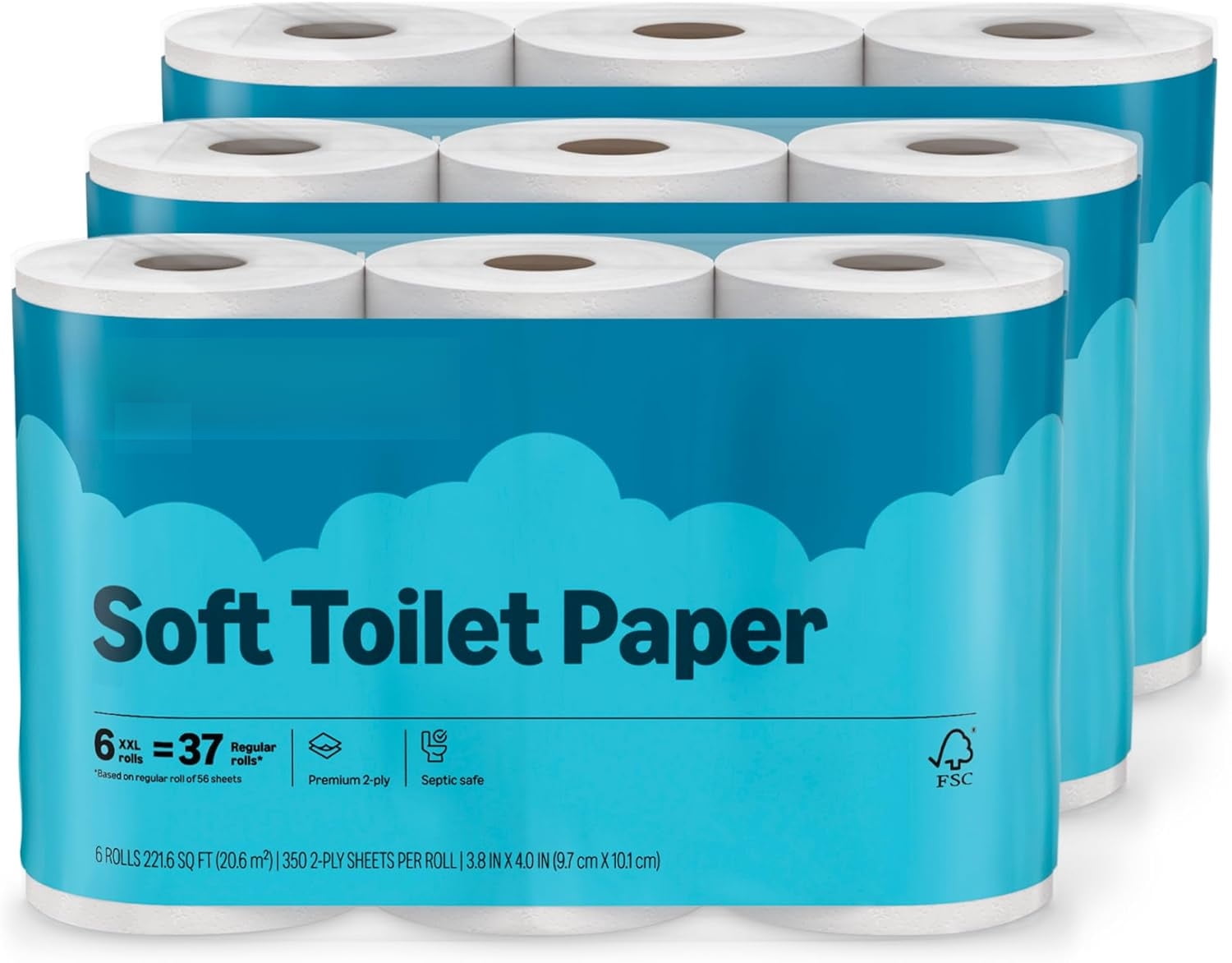 2-Ply Soft Toilet Paper, 18 Rolls | 3 Packs of 6 | 111 Regular Roll Equivalent