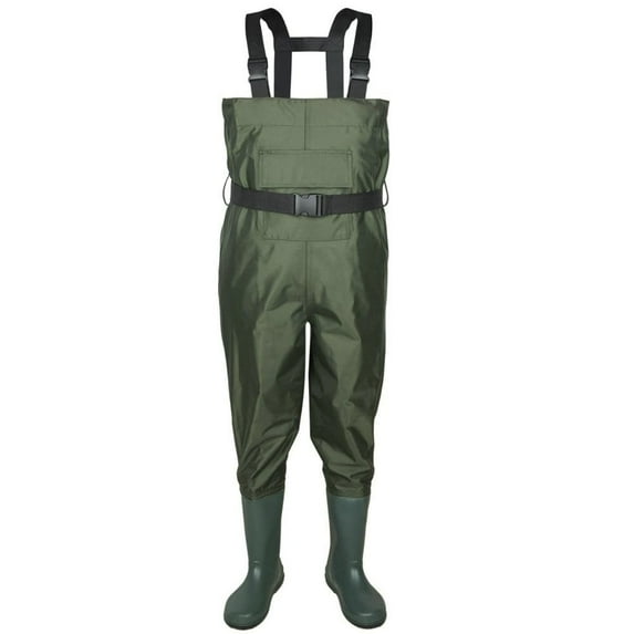 2-Ply Waterproof Chest Waders Fishing Hunting Nylon Rubber Bootfoot Men Women Non-Slip Boots Green US Size 11