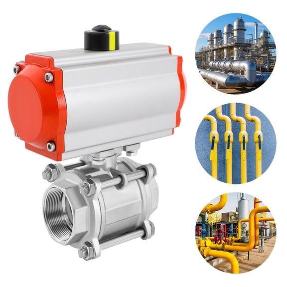 2" Pneumatic Air Actuated Ball Valve 3-Piece Double-Acting Pneumatic Ball Valve Spring Return Stainless Steel for Stainless Steel Pipe Systems (2" Double Acting)