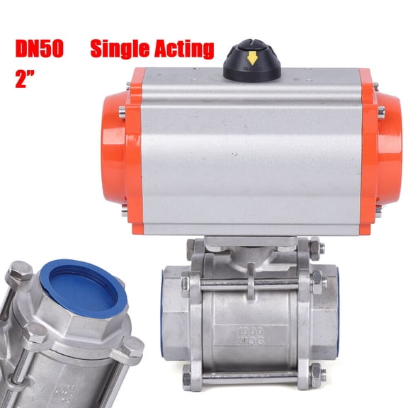 2" Pneumatic Air Actuated Stainless Ball Valve Single Acting Spring Return NEW
