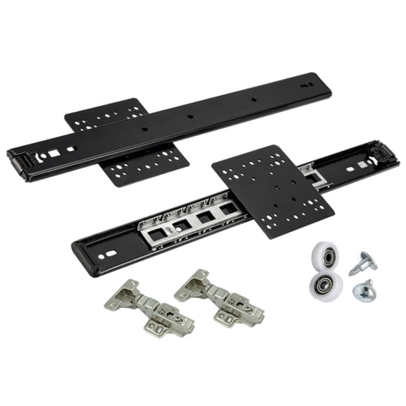 2-Pocket Door Hardware Set, 19.7 in / 500 mm Cabinet Door Inserted Folding Slide, Concealed Revolving Door Slide Hardware, Pocket Door Slides with Hinges and Bearing Wheels for TV Cabinet