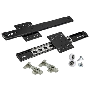 2-Pocket Door Hardware Set, 19.7 in / 500 mm Cabinet Door Inserted Folding Slide, Concealed Revolving Door Slide Hardware, Pocket Door Slides with Hinges and Bearing Wheels for TV Cabinet