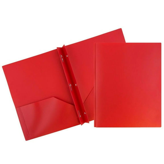 2 Pocket Folder with Prongs, Plastic Pronged Pocket Folders with 3 Metal Fasteners, 3-Prong Brads Fasteners Folders, Fits Letter Size Paper Sheets, Durable Pocket Poly Folders, 1Pc(Red,11.4x9.4")