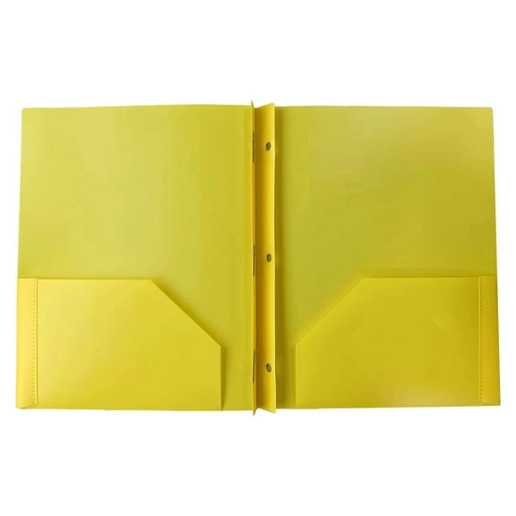 2 Pocket Folders 3 Prong Folders, Plastic Pocket Folders with Prongs, Heavy Duty Plastic Folders with Pockets and Brads,Colored Plastic Poly Folders with Prongs for School Office(Yellow)