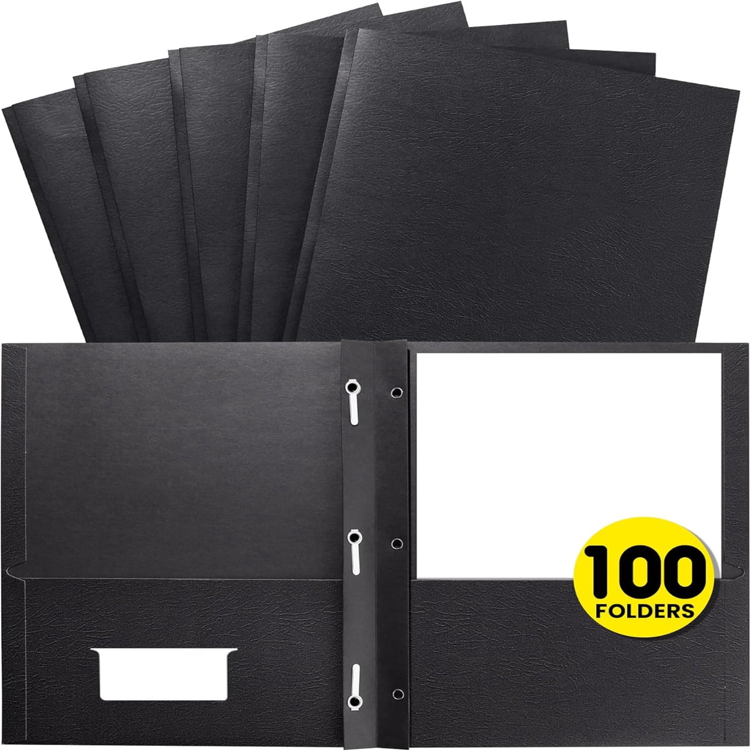 2 Pocket Folders with Prongs (100 Pack, Black), Paper Folders with 2 Pockets and 3 Prongs Fit Letter Size Paper, Folders with Prongs for School Office Home Business