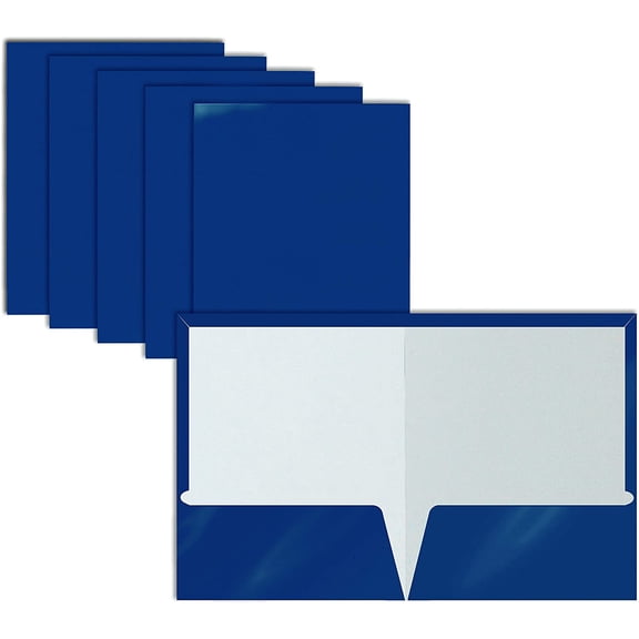 2 Pocket Glossy Laminated Navy Blue Paper Folders, Box of 25, Letter Size, Dark Blue Paper Portfolios 25 Pack