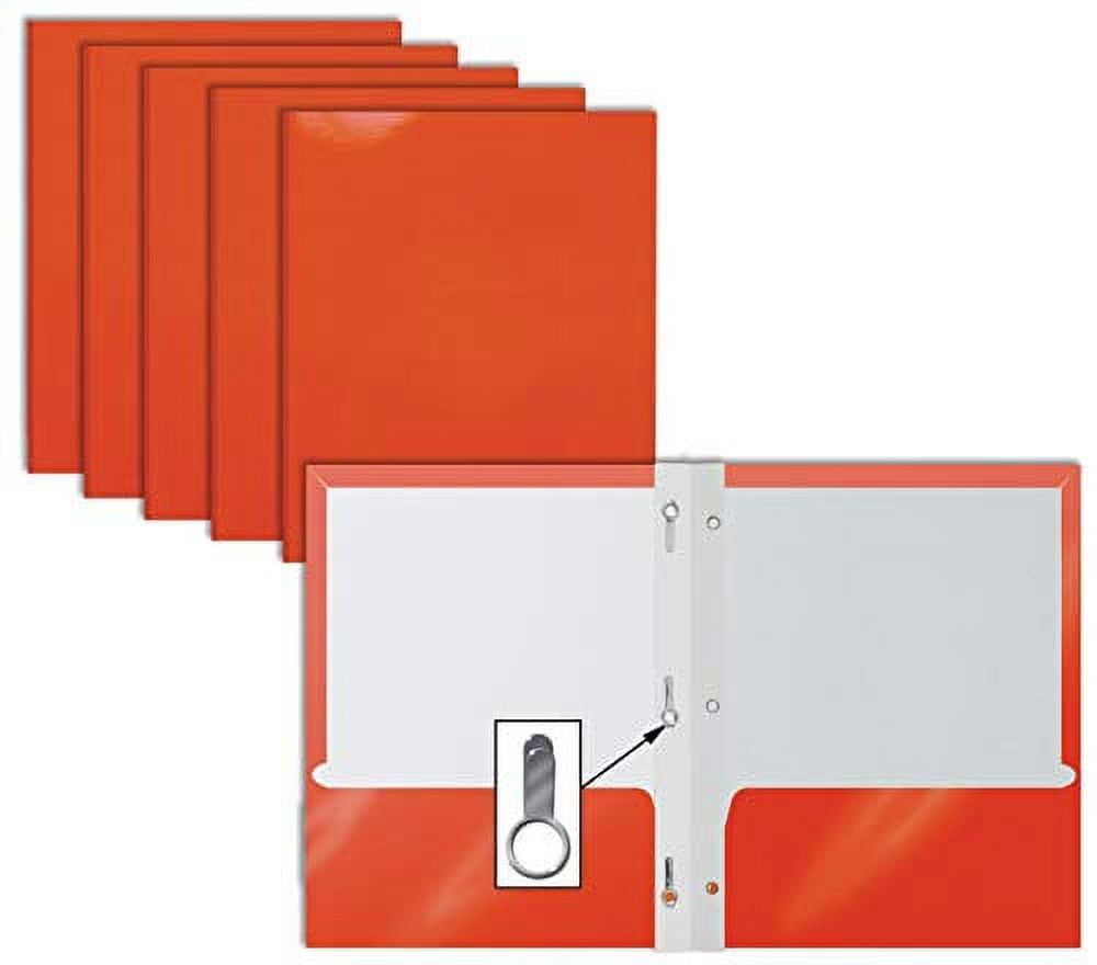 2 Pocket Glossy Orange Paper Folders with Prongs, 25 Pack, by Better ...