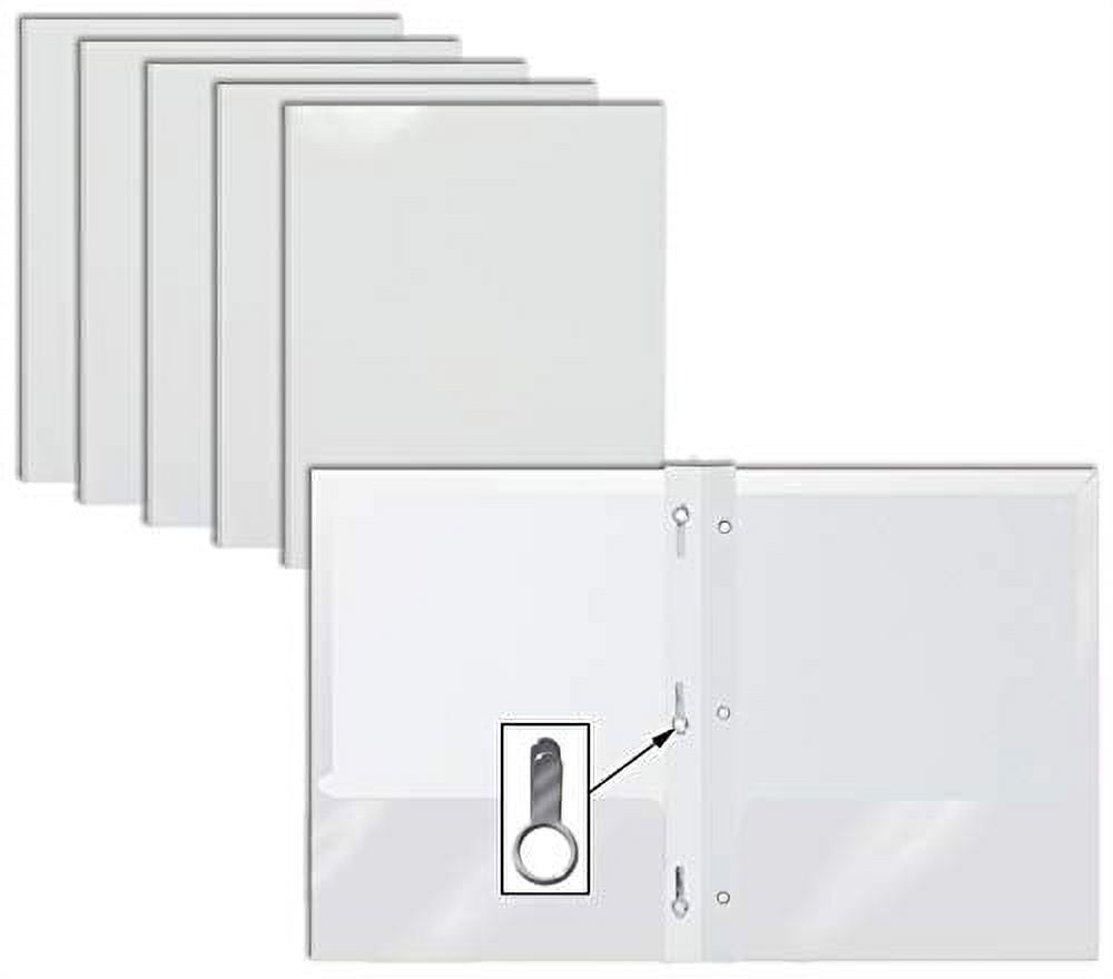 2 Pocket Glossy White Paper Folders with Prongs, 25 Pack, by Better Office Products, Letter Size, High Gloss White Paper Portfolios with 3 Metal Prong Fasteners, Box of 25 Glossy White Folders
