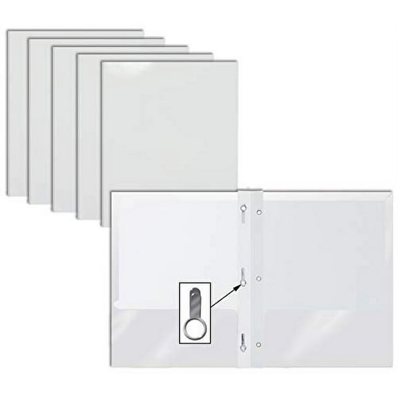 2 Pocket Glossy White Paper Folders with Prongs, 25 Pack, by Better Office Products, Letter Size, High Gloss White Paper Portfolios with 3 Metal Prong Fasteners, Box of 25 Glossy White Folders