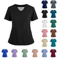 thumbnail image 1 of 2 Pocket Scrub Top for Women V Neck Short Sleeve Side Slit Top Made with Soft Stretch Durable Fabric, #01 Black, 5XL, 1 of 6