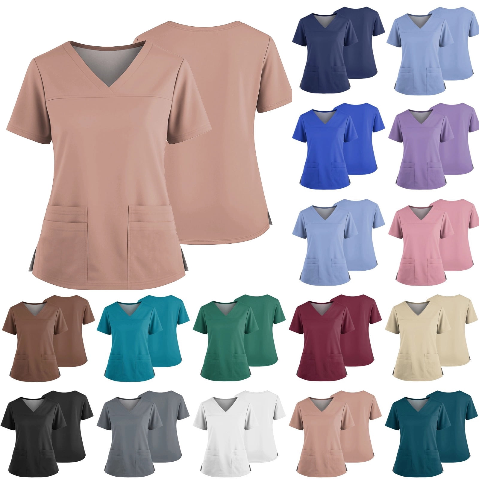 2 Pocket Scrub Tops for Women V Neck Short Sleeve Stretch Work Top with ...