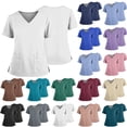 thumbnail image 1 of 2 Pocket Scrub Tops for Women V Neck Short Sleeve Stretch Work Top with Side Slits Crafted from 4 Way Stretch Soft Durable Easy Care Fabric, #02 White, L, 1 of 4