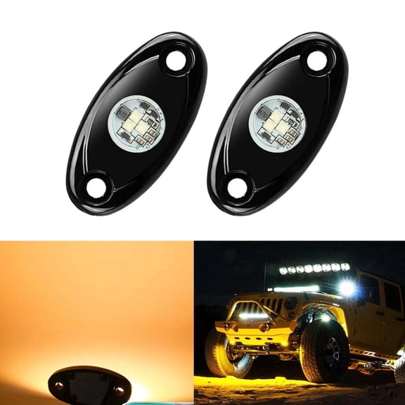 2 Pods LED Rock Lights, Ampper Waterproof LED Neon Underglow Light for Car Truck ATV UTV SUV Offroad Boat Underbody Glow Trail Rig Lamp (Yellow)