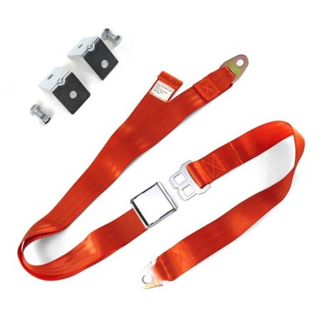 2 Point Orange Airplane Buckle Lap Seat Belts with Anchor Plate Hardware Pack