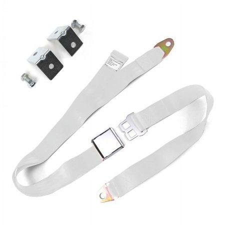 2 Point White Airplane Buckle Lap Seat Belts with Anchor Plate Hardware Pack
