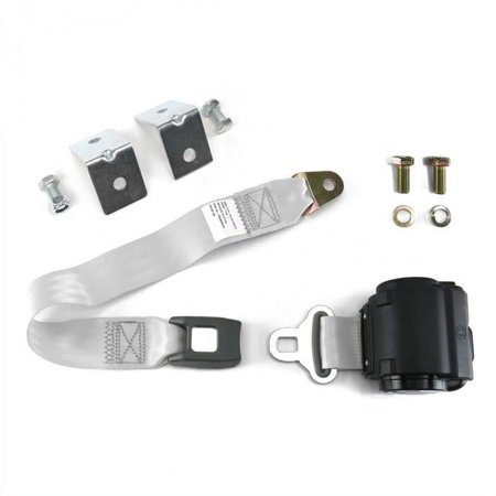 2 Point White Retractable Standard Buckle Seat Belt with Anchor Mounting Kit