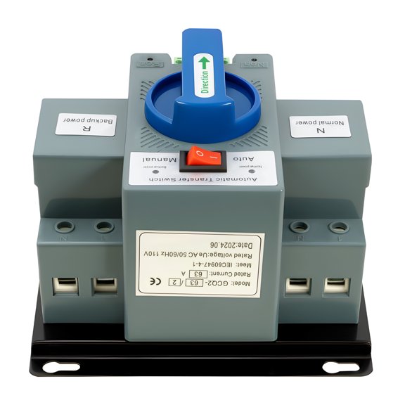 2-Pole 63A Automatic Transfer Switch AC110V Self-Cast Power Changeover Switch Generator Transfer Switch with Manual/Auto Mode for Backup Power Continuity