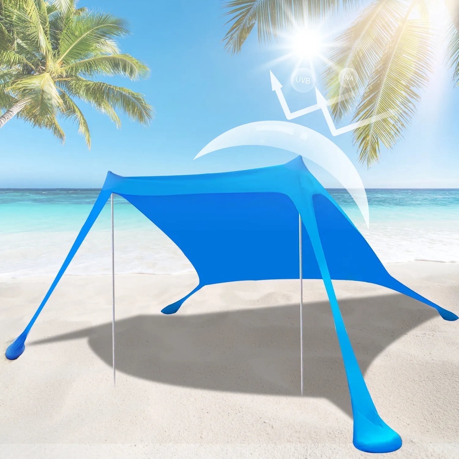 2-Pole Beach Canopy Tent with UPF 50+ UV Protection, Sandbags & Accessories - Large Sun Shade for Camping, Fishing, Backyard & Picnic
