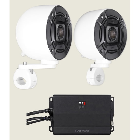 2 Polk Audio 270 Watt 4" White Rollbar Speakers+2-Channel Amp For ATV/UTVCart
