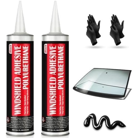 [2 ] Polyurethane Windshield , Windshield Sealant Black - High Bond Strength, Quick Curing & Weather Resistant Automotive Glass Glue for Vertical & Overhead Application, 310ml