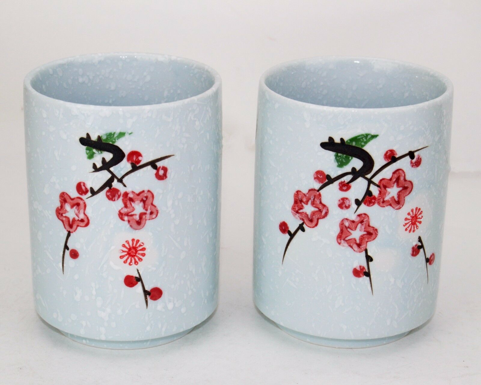 2 Porcelain Green Black Tea Coffee Cups Japanese Sakura Cherry Blossom Set F15689