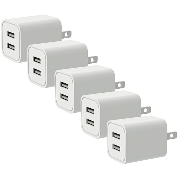 2-Port 2.1A USB Wall Charger [5-PACK] ML Dual Portable Travel Power Adapter Compatible for Apple iPhone X 8/7/6 Plus SE/5S/4S,iPad, iPod,Samsung Galaxy S7 S6, HTC, LG, Table, Motorola And More (White)