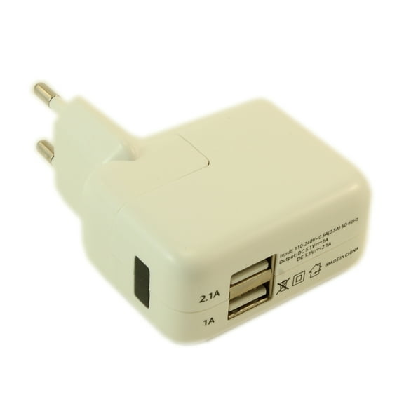 2 Port 220v/5v USB 2100ma European (Type F) Charger, White