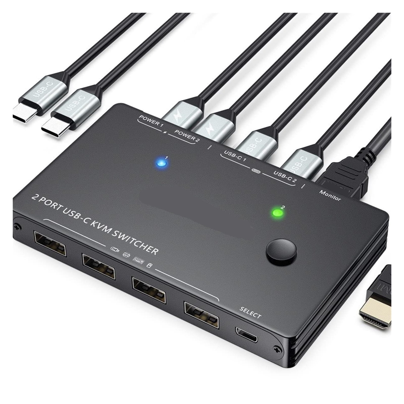 2-Port 4K 60Hz USB-C Hub, Smart KVM Switch for Monitor & Mouse