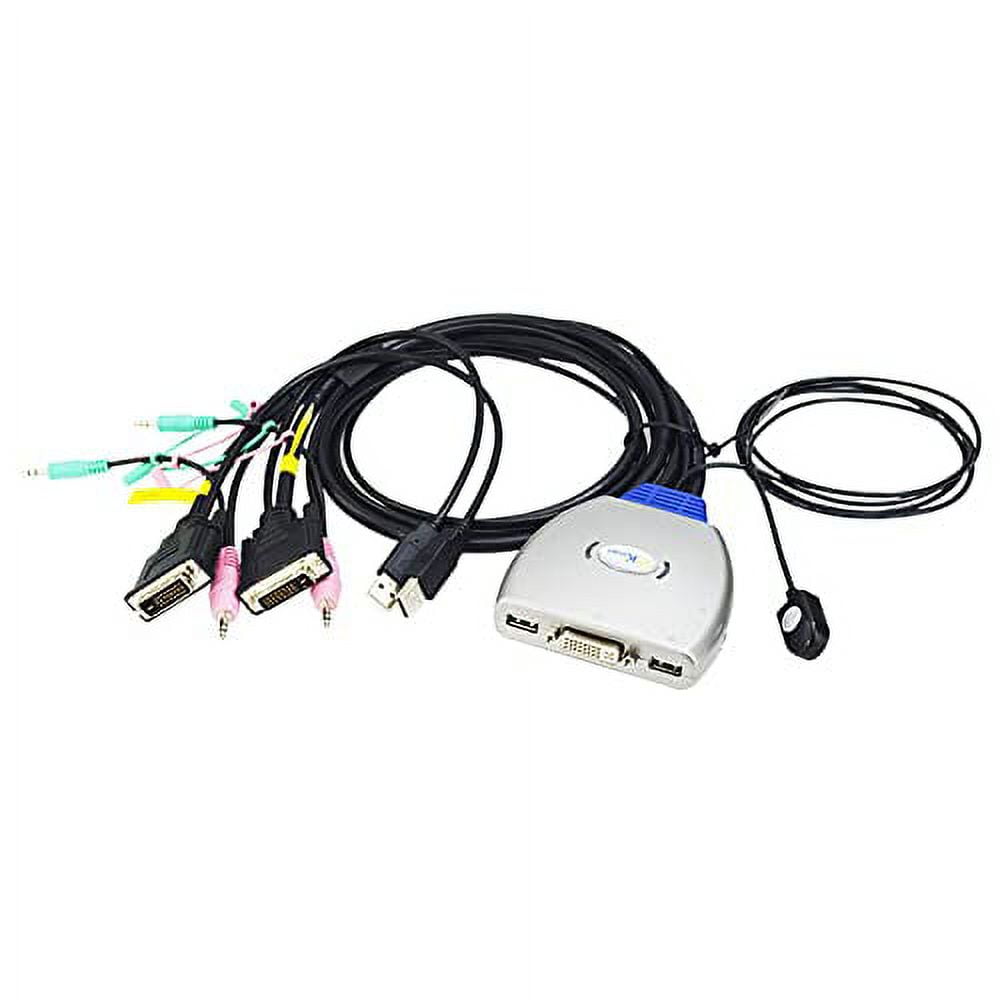 2Port DVI USB KVM Switch with Audio and Mic, 2 in 1 Out DVI KVM