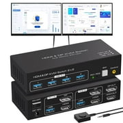 2 Port Dual Monitor DisplayPort HDMI KVM Switch 8K @60Hz, 4K @120Hz, USB 3.0 DP+HDMI KVM Switcher 2 in 2 Out for 2 Computers 2 Monitors with 4 Ports USB 3.0 Support Copy and Extended Display