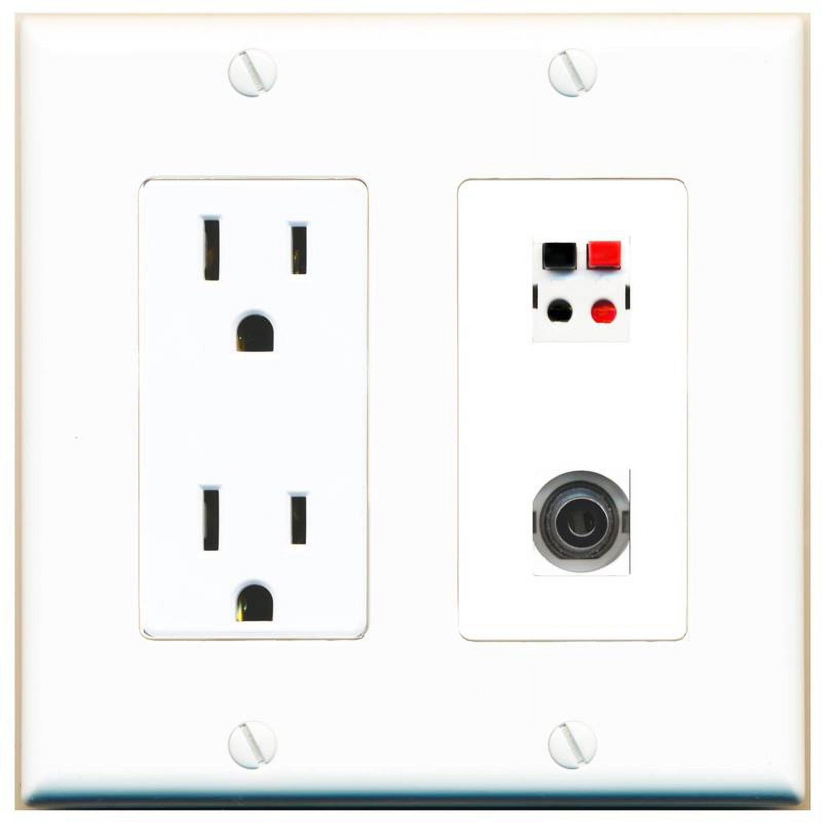 2 Port Electrical Outlet Cover Plug Jack White UL 2 Gang 3-5MM SPEAKER Wall  Plate - Walmart.com