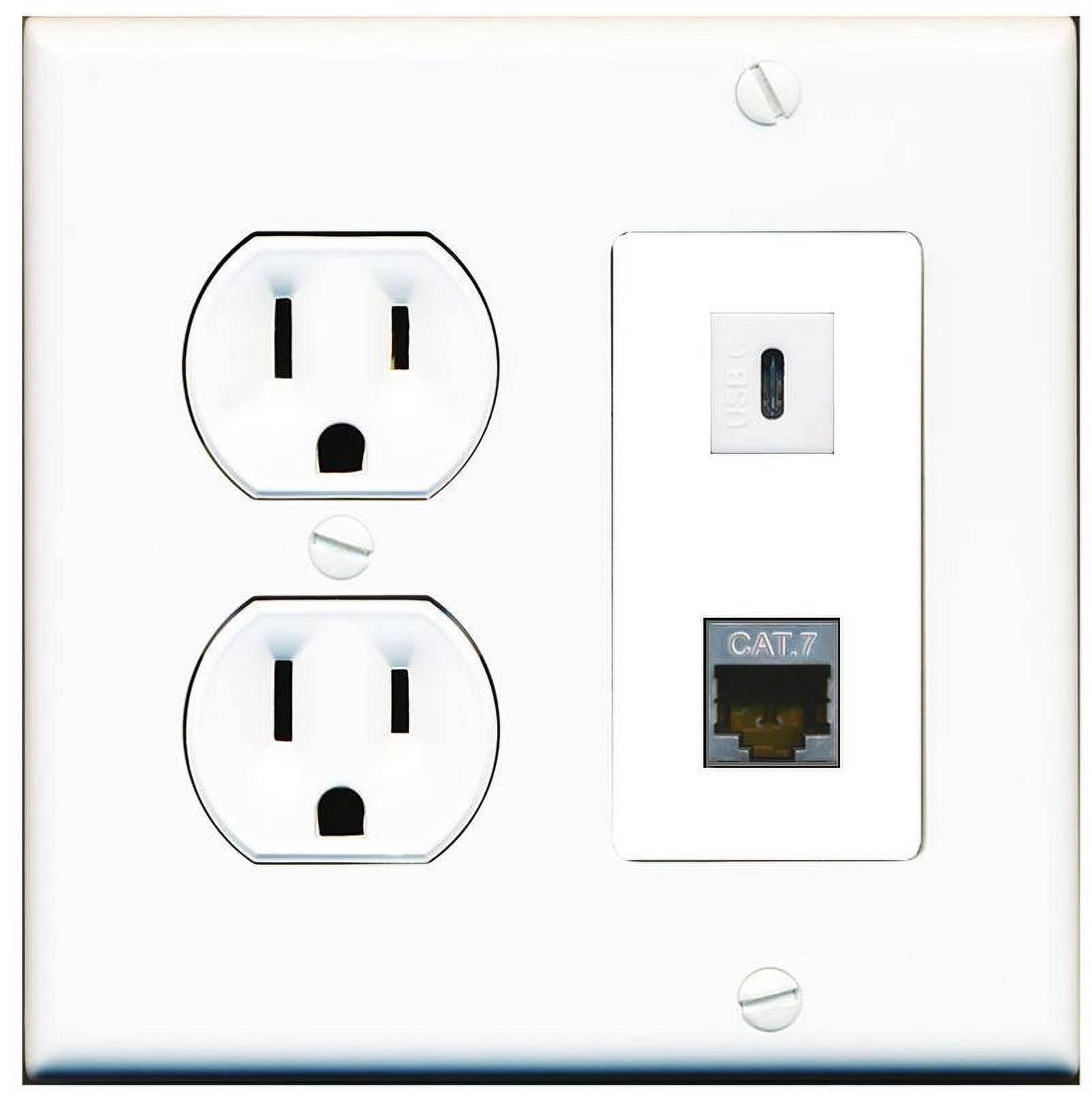 2 Port Electrical Outlet Cover Plug Round White UL CAT7 USBC Wall Plate