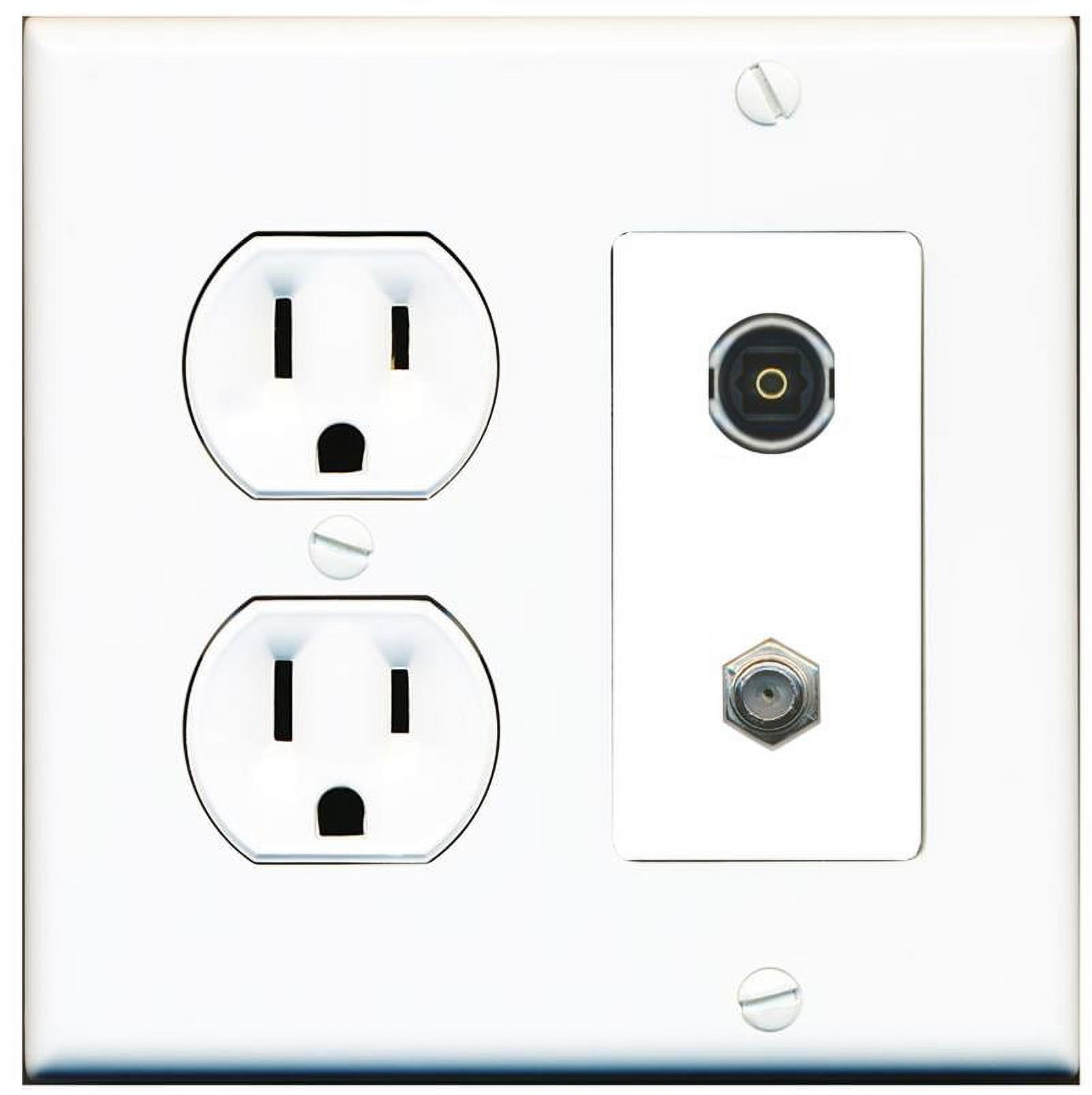 2 Port Electrical Outlet Cover Plug Round White UL COAX TOSLINK Wall