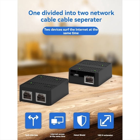 2 Port Gigabit Network Switch RJ45 Splitter Cable Extender 1000mbps Adapter 1 in Out Black