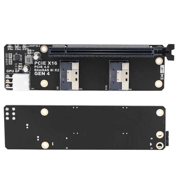 2 Port SlimSAS 8i X2 to PCIe 4.0 X16 Slot Adapter Card SFF8654 Riser Card GEN4 for Network Graphics Video Card GPU 6Pin