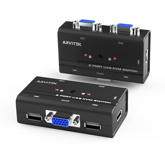 2 Port Switcher with 2 Cables, Switcher Can Share 1 Monitor and 3 Devices Between 2 Computers, Supports 1920x1440, No Hotkey Support