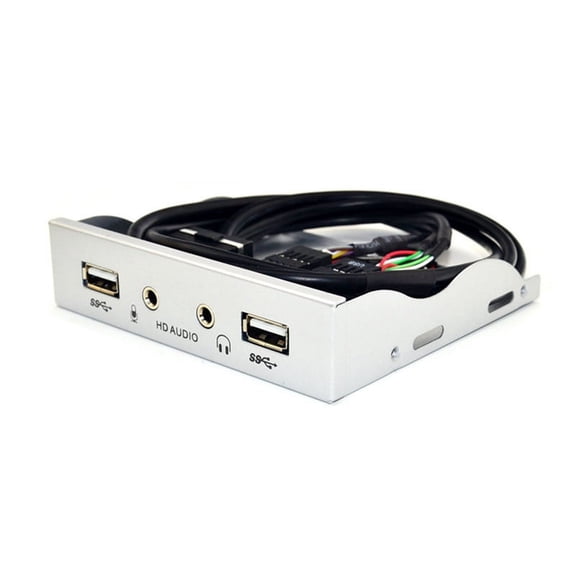 2 Port USB 2.0 HUB Splitter 3.5In Floppy Bay HD Audio 3.5mm Earphone Jack Front Panel Rack for Computer PC Silver White