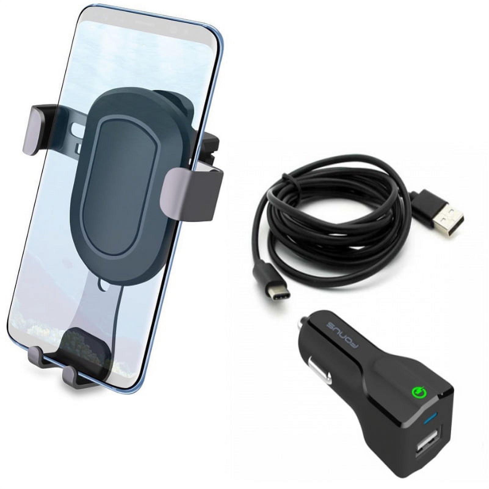 2-Port USB 24W Fast Charger w Holder Air Vent Car Mount for LG G7 ThinQ, Stylo 4 Plus - Motorola One, Moto Z4 Z3 Play Z2 Play Z Play Droid Force Droid X4 G7 Power Play G6 - Nokia 8, 7.1