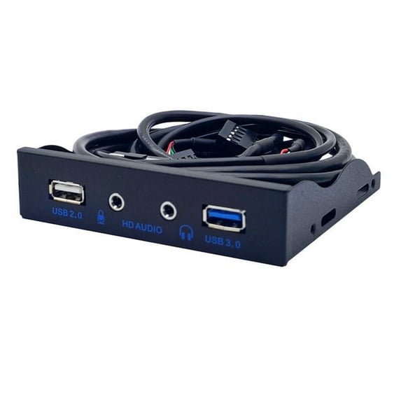 2 Port USB 3.0 Hub W/ HD Audio 3.5mm Earphone Jack Mic Interface Front Panel for PC 20 Pin 3.5In Floppy Bay Black