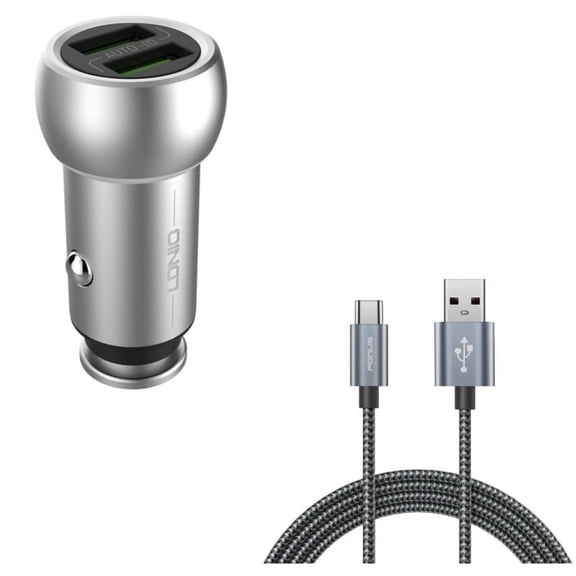 2-Port USB 3.6A Car Charger w Charger Cord Type-C 6ft USB Cable E2E for LG V20, G6, V30 V50 ThinQ 5G, V40 ThinQ, V35 ThinQ, Q7 Plus, Google Nexus 5X, G8 ThinQ, G7 ThinQ, G Pad X II 10.1