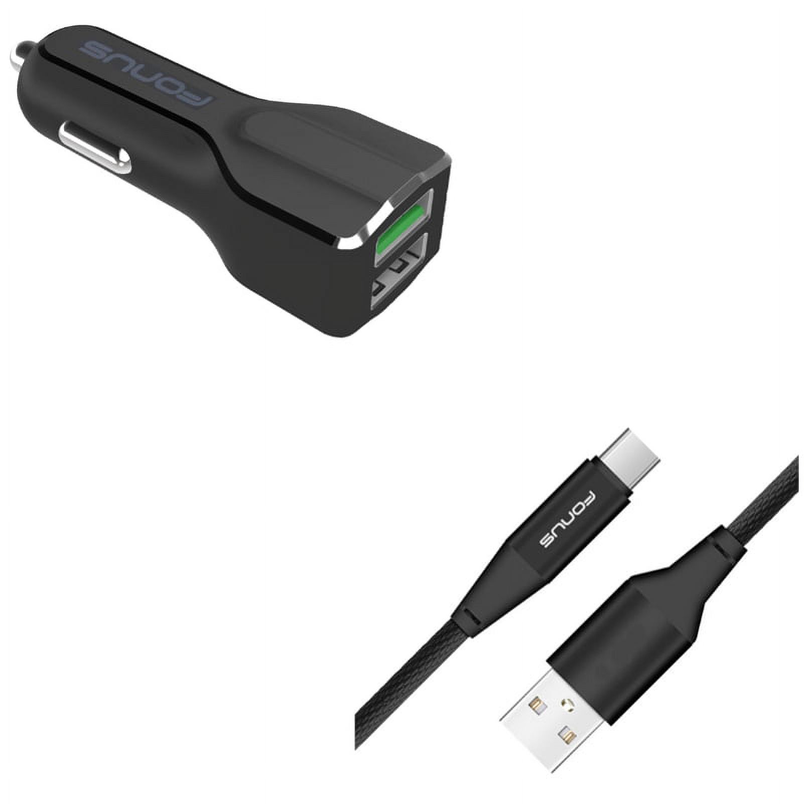 2-Port USB 30W Car Charger w Charger Cord Type-C 10ft USB Cable R8Y for Motorola Moto Z Force Droid X4, Revvlry Plus, G7 Power Play G6 - Nokia 3.1, 7.1, 8, Plus - OnePlus 5T, 6, 6T, 7 Pro