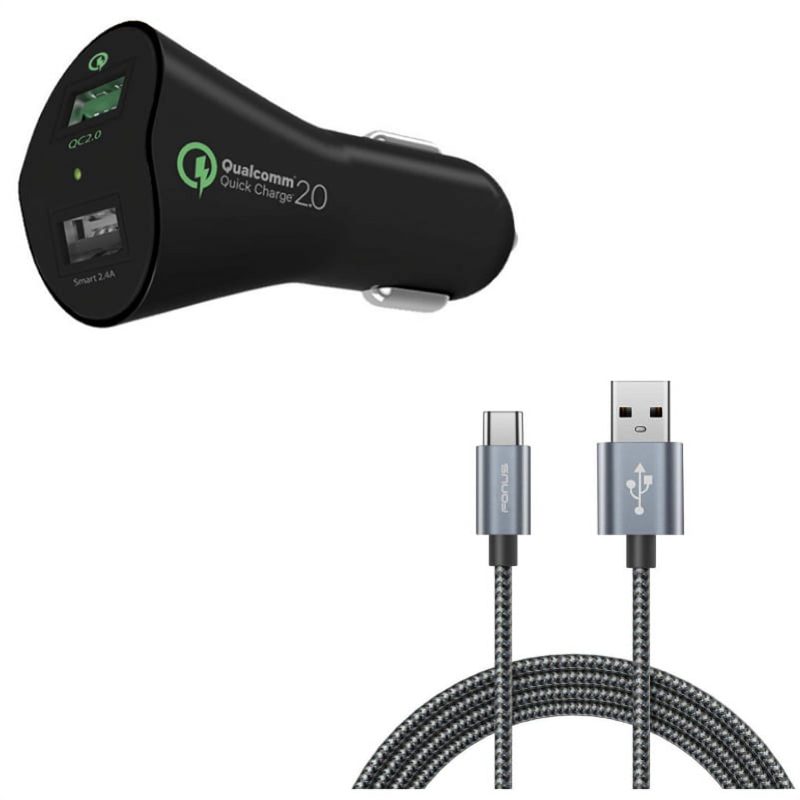 2-Port USB 30W Fast Car Charger w Charger Cord Type-C 6ft USB Cable X4Y ...