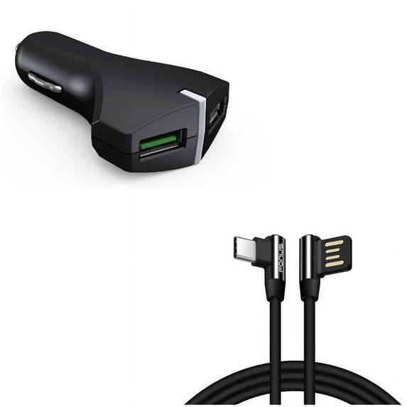 2-Port USB 36W Fast Car Charger w Charger Cord 6ft Type-C Angle USB Cable G2Q for RED Hydrogen One - Samsung Galaxy Tab S3 9.7 S9 Plus, S8+ S8, S10e S10 Plus active 5G Note 9 8 10 Plus A9 A50