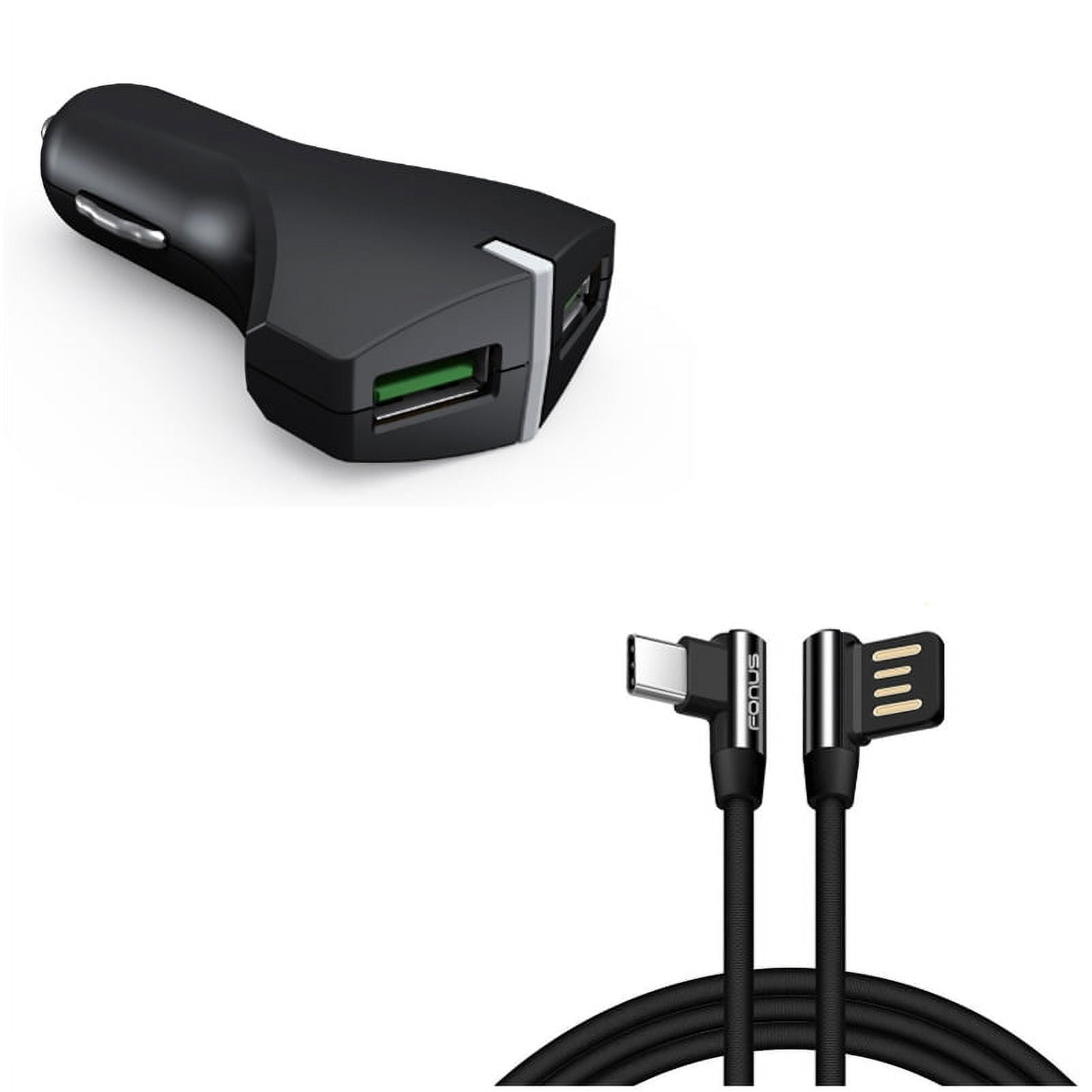 2-Port USB 36W Fast Car Charger w Charger Cord 6ft Type-C Angle USB Cable X1K for Motorola Moto G7 Power Play G6 - Nokia 3.1, 7.1, 8, Plus - OnePlus 5T, 6, 6T, 7 Pro - Razer Phone 2