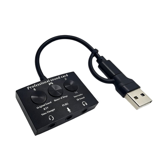 2 Port USB C External Stereo Sound Card 7.1 Channel Stereo Sound Adapter For Computer Phone Music And Gaming