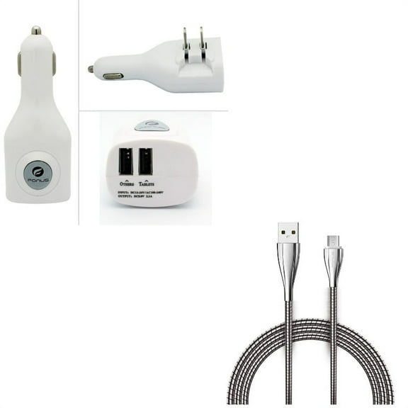 2-Port USB Car Home Charger w 6ft Metal USB Cable L4V for Motorola Droid Ultra Turbo, Moto G5S Plus, RAZR MAXX HD, G5 PLUS (XT1687), M, X 2 (2nd Gen), G4 Plus, E5 Plus E4 PLUS G6 Play E LTE