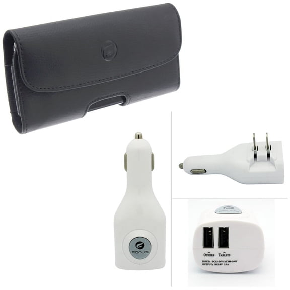 2-Port USB Car Home Charger w Leather Case Belt Clip for Google Pixel 5a 5G/4a 5G Phones - 2-in-1 Power, Holster Cover P9P Compatible With Pixel 5a 5G/4a 5G Models