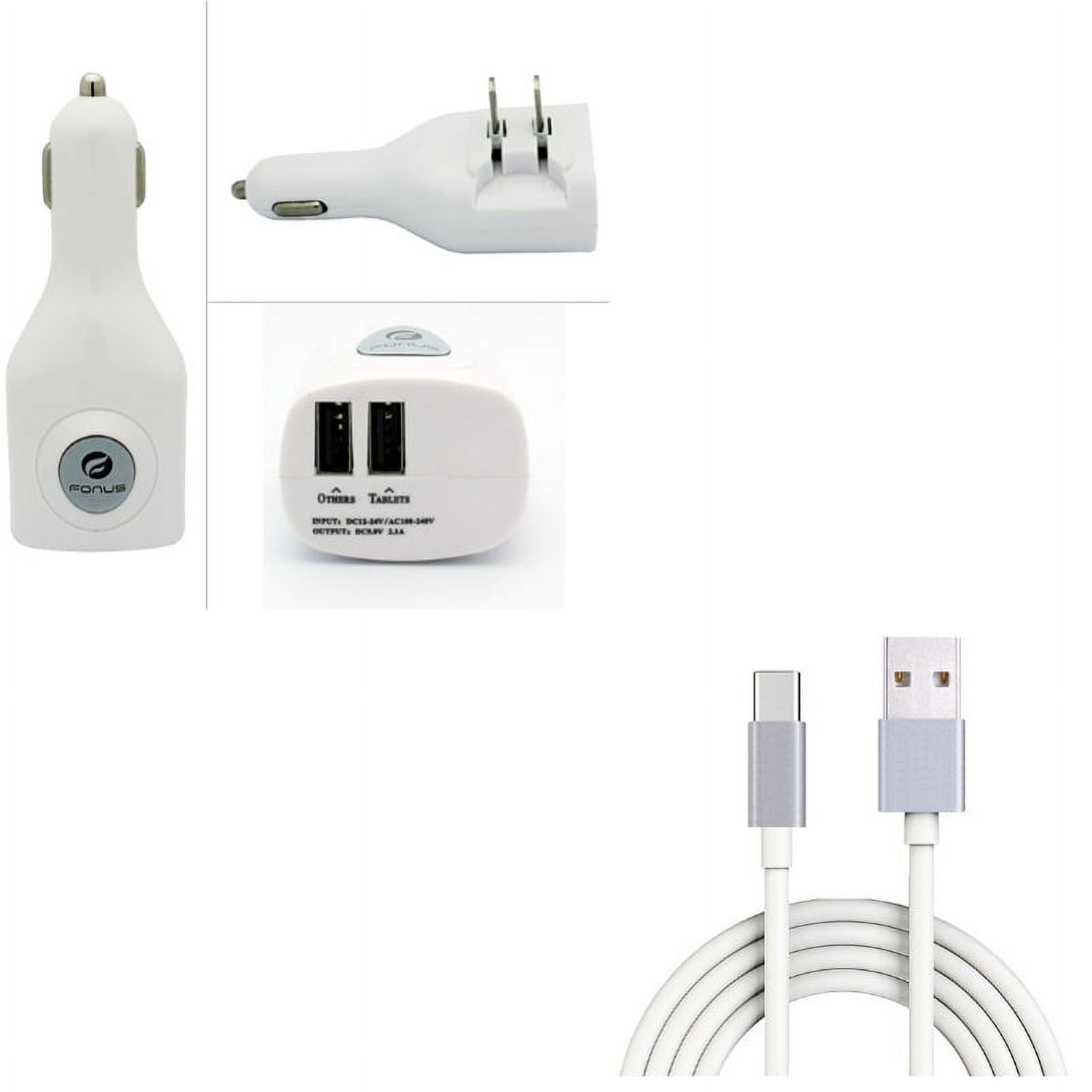 2-Port USB Car Home Charger w Type-C 6ft USB Cable X1Y for LG G7 ThinQ, Stylo 4 - Motorola One, Moto Z4 Z3 Play Z2 Play Z Play Droid Force Droid X4 G7 Power Play G6 - Nokia 8, 7.1, 3.1 Plus