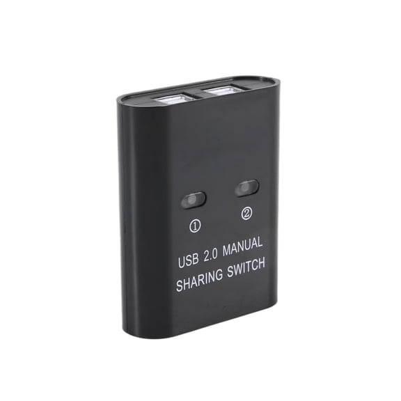2 Port USB Manual Sharing Switch Splitter Hub, 2 In 1 Out KVM Printer Data Sharing Converter Black